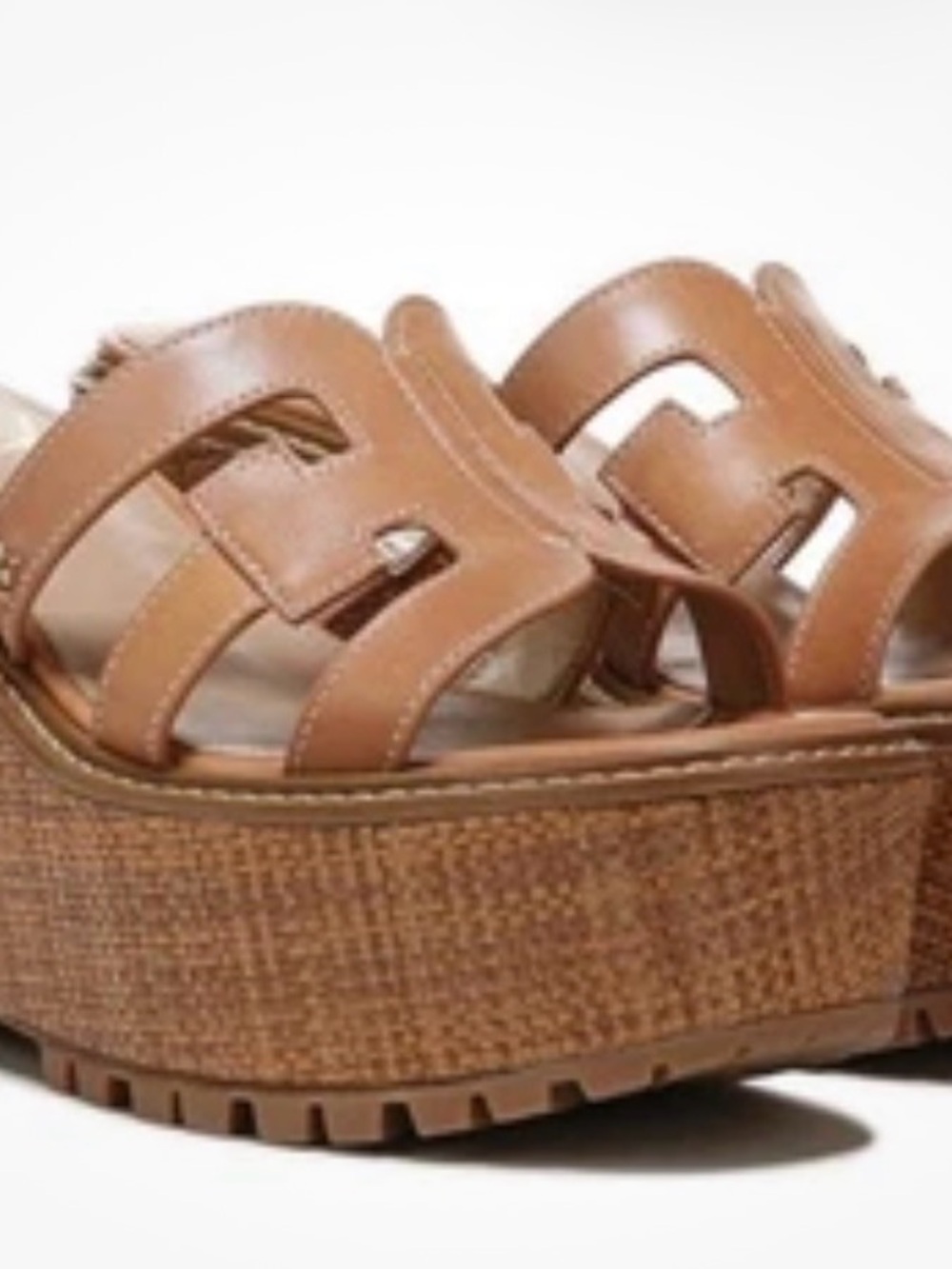 Sam Edelman Laine Platform Wedge Slide Sandals Cognac Leather Sz 10